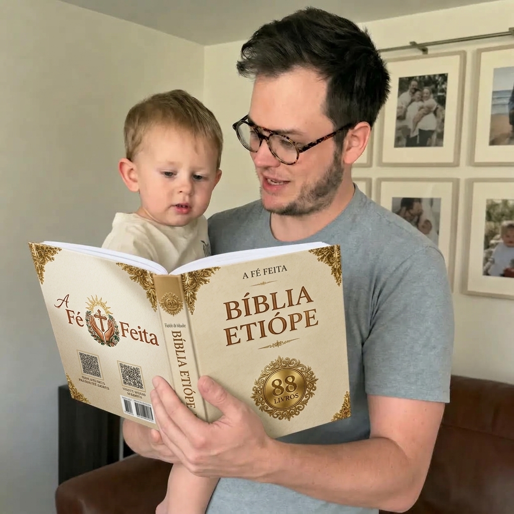 Pai e filho lendo a Bíblia Etíope
