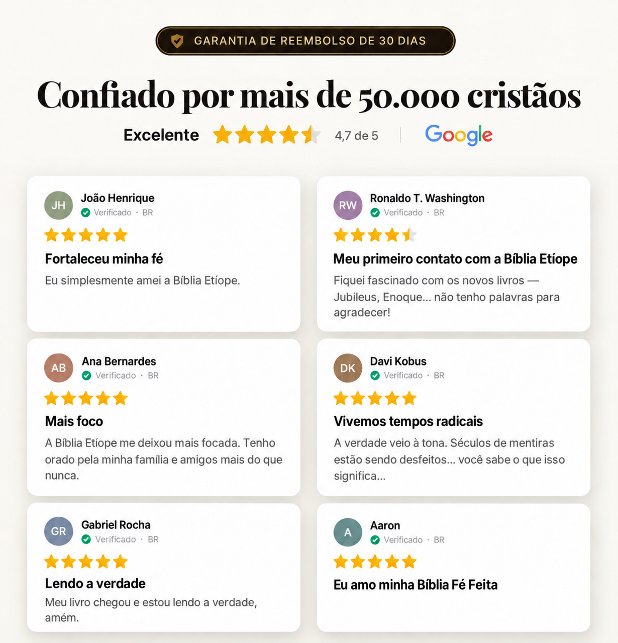 Depoimentos de clientes sobre a Bíblia Etíope